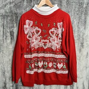 Vintage 90s Red Holiday Nut Cracker Size 2XL AOP Christmas Collar Sweater